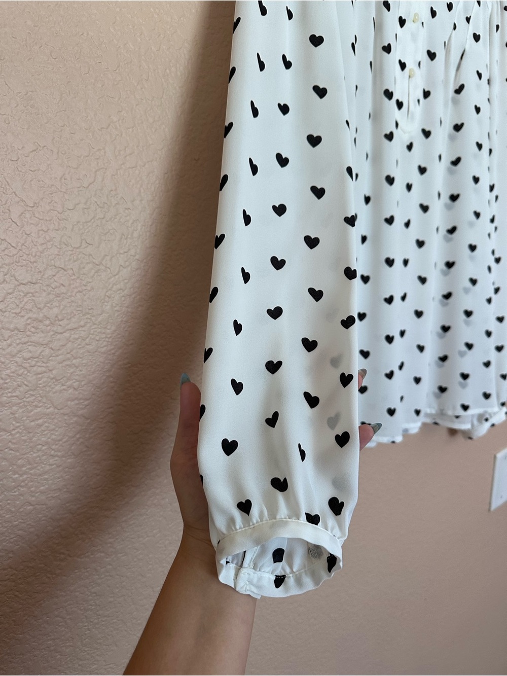 LOFT White Blouse with Black Heart Print Long Sleeves - Picture 5 of 5